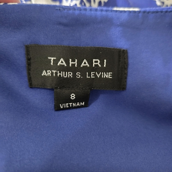 Tahari Blue and White Floral Midi Dress With Black Sequins And Pockets Size 8 - Picture 5 of 5